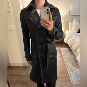 Tahari genuine leather vintage trench coat